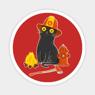 Intense Gaze Fireman Cat - Funny Black Cat Magnet